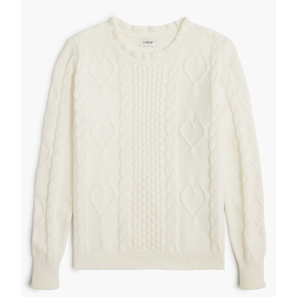 J.Crew Sweaters - J.Crew Sweater‎ Women Medium White Heart Cable Knit Ruffle Neck Preppy Coquette